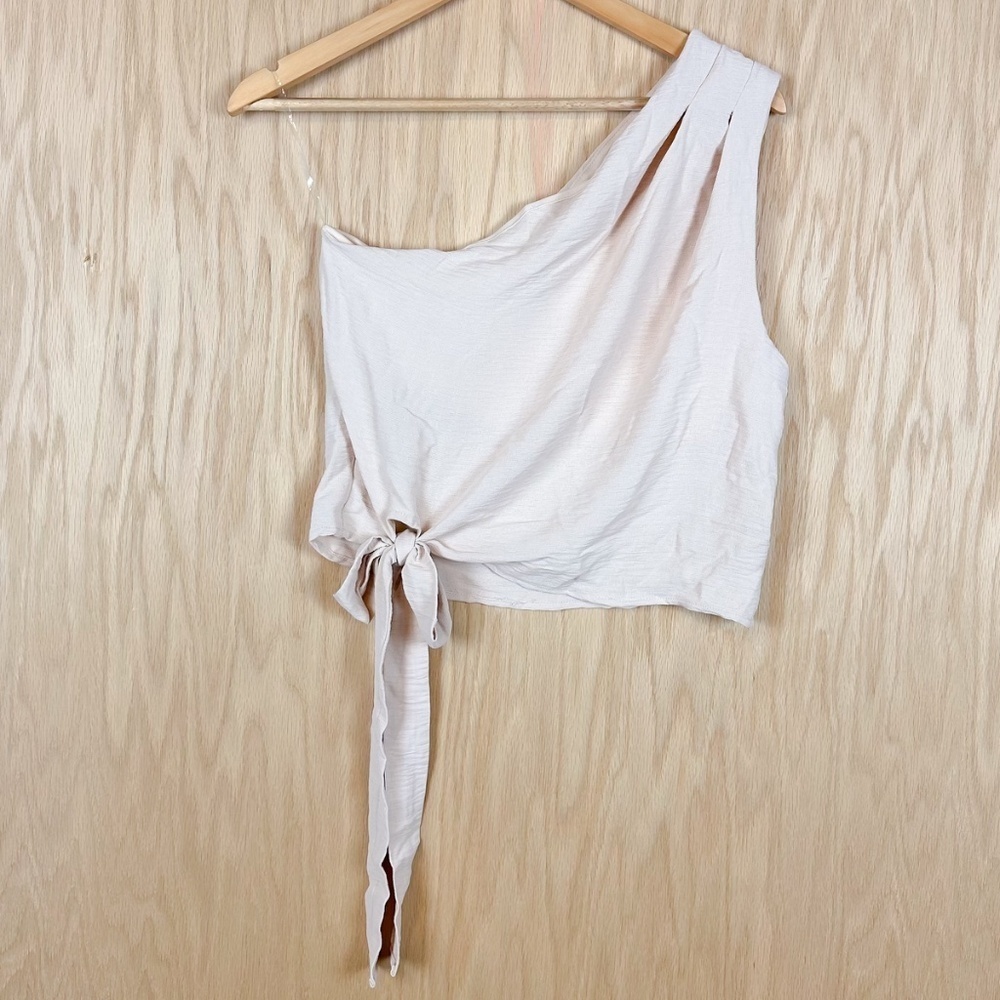 Peach Love California One Shoulder Tie Front Top